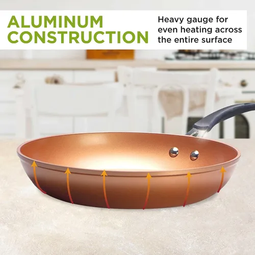 Miniatura 7 de Ecolution Cerámica de titanio, fácil de limpiar, mango de silicona antiadherente que se mantiene fresco, sartén de 11 pulgadas, cobre
