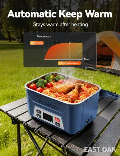 Miniatura 5 de EAST OAK Caja de almuerzo eléctrica inalámbrica para adultos, caja de almuerzo autocalentable recargable de 5.5 tazas - Calentamiento automático