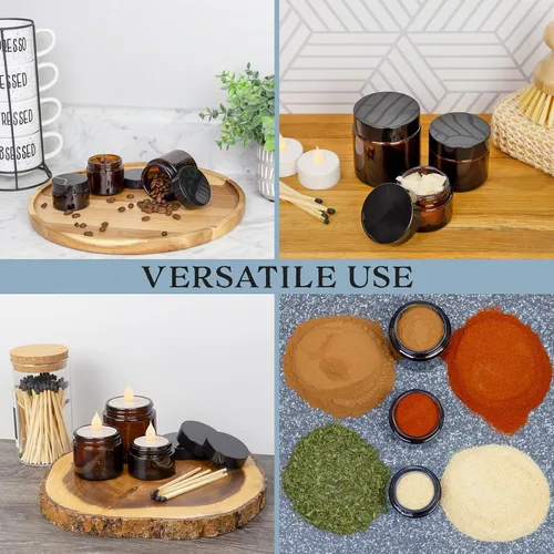 Miniatura 3 de Cornucopia Brands Tarros de vidrio ámbar de 8 onzas / 9 onzas (paquete de 6) tarros de cosméticos de lados rectos, ideales para mantequilla