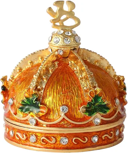 QIFU Caja de joyería esmaltada pintada a mano con bisagras, adornos de cristal brillante para decoración del hogar, regalo único para la familia