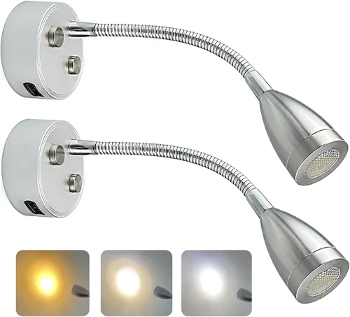 TZnpnor - Paquete de 2 luces LED de noche de 12 a 24 V, puerto de carga USB, cuello de cisne, atenuación táctil, foco giratorio de 360° para cámper,