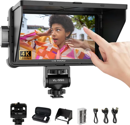 VILTROX DC-550 – Monitor de campo para cámara DSLR de 1200 nits, kit de monitor de video externo portátil con pantalla táctil de 4K 1920x1080, con
