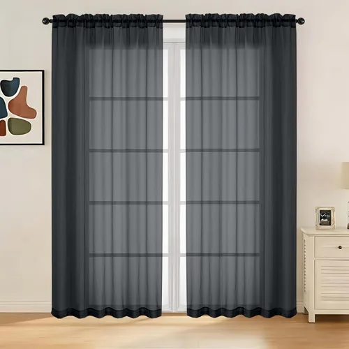 Miniatura 87 de LIVEKID Cortinas traslúcidas negras de cocina de 36 pulgadas de largo, cortinas cortas filtrantes de luz, 2 paneles de gasa aireada, texturizadas