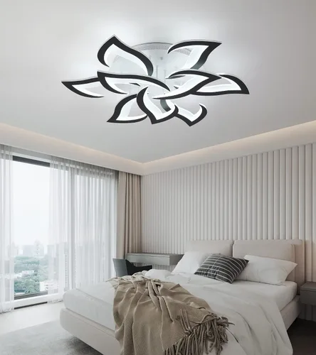 Miniatura 5 de MEIXISUE Lámpara de techo moderna con flor LED en negro, accesorios de iluminación de techo montados con control remoto para sala de estar