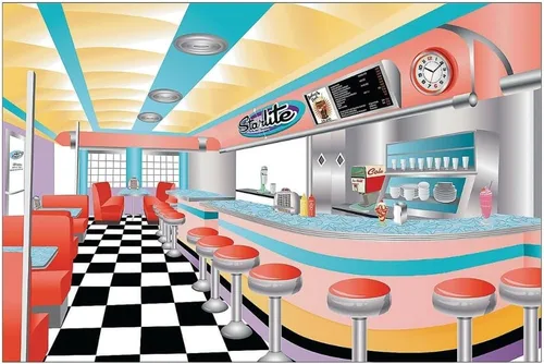 Fun Express - Pancarta de fondo Rockin de los años 50 para fiesta - Decoración de fiesta - Decoración de pared - Telones de fondo preimpresos - 3