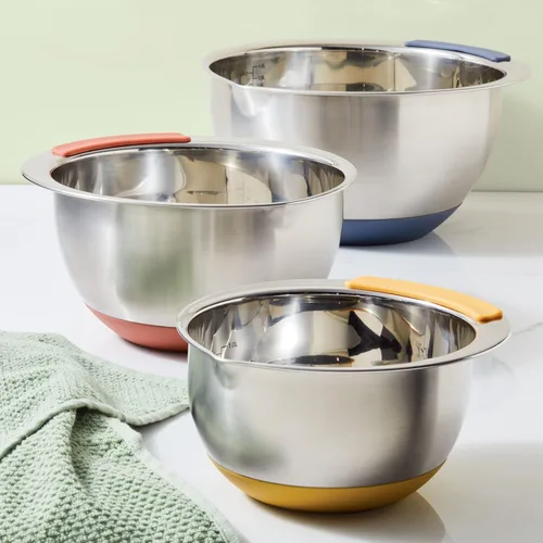 Miniatura 8 de Ayesha Curry Kitchenware Pantryware - Cuencos para mezclar de acero inoxidable, juego de 3 piezas, color plateado con asas