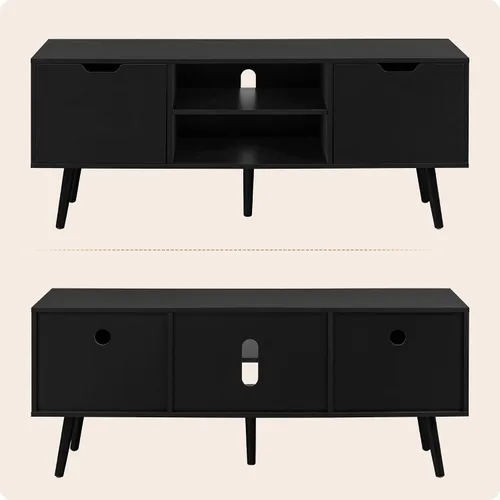 Miniatura 6 de ALINE FURNITURE - Soporte de TV negro para televisores de 50, 55, 60+ pulgadas - Consola multimedia con 2 gabinetes y estantes abiertos, patas