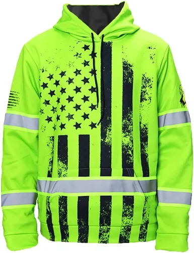 Miniatura 15 de Sudadera con Capucha de Alta Visibilidad con Bandera de EE.UU. de Color Personalizado para Hombres y Mujeres con Cintas Reflectantes, Ropa