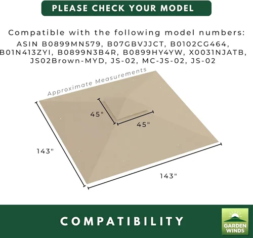 Miniatura 5 de Garden Winds Cubierta superior de repuesto de ajuste personalizado compatible con ABCCANOPY Y, MasterCanopy y Cooshade 13 x 13 pulgadas, tela Beige