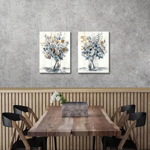 Miniatura 8 de Hardy Gallery Arte de Pared en Lienzo con Pintura Floral: Ramo de Flores Abstractas en Botella de Vidrio, Impresión de Imagen para Comedor