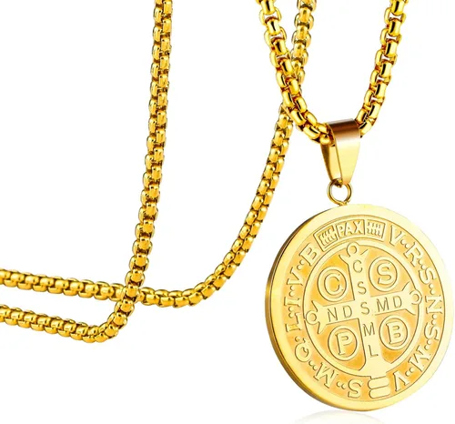 MAXVIN Collar con colgante de exorcismo de San Benito para hombre, acero inoxidable, cruz católica, protección de demonios, cazador de fantasmas en