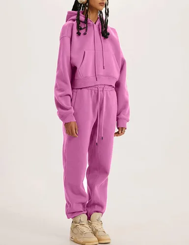 Miniatura 39 de Kissonic Conjunto deportivo de forro polar para mujer, 2 piezas, sudadera con capucha y pantalones deportivos