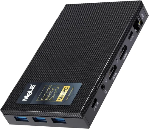 MeLE Quieter3C Mini PC sin ventilador, Celeron N5105, 8 GB de RAM, 256 GB de almacenamiento, USB C con función completa, WiFi 5, soporte de pantalla