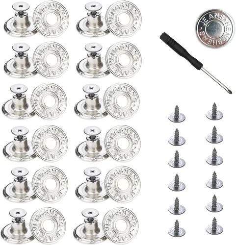 Miniatura 12 de 20 botones para coser jeans de metal, 0.67 pulgadas, sin clavos, removibles, sin clavos, botones de metal de repuesto para reparación de remaches