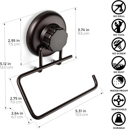 Miniatura 6 de HASKO accessories - Potente soporte de papel higiénico con ventosa al vacío – Montaje en pared sin perforaciones Dispensador de rollos de papel