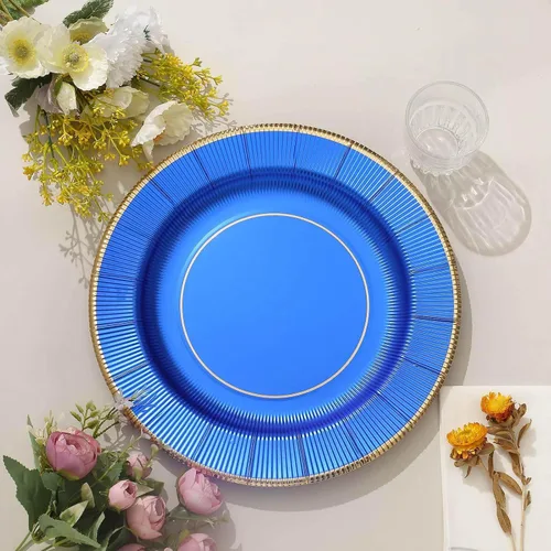 Miniatura 9 de Efavormart - Paquete de 25 platos desechables de 13 pulgadas de color azul rey metálico con rayos de sol, platos de carga de papel resistentes, 350