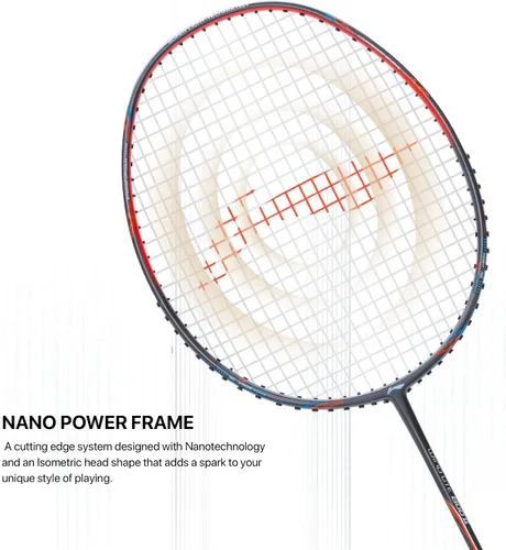 Miniatura 6 de Li-Ning Wind Lite 800 II - Raqueta de bádminton de grafito de carbono con cubierta completa para raqueta (gris oscuro/rojo)