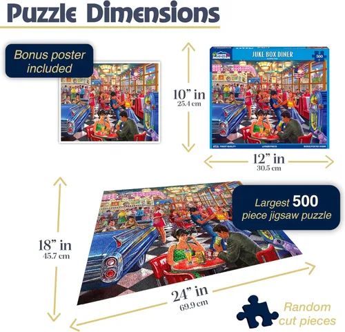 Miniatura 2 de White Mountain Rompecabezas de 500 piezas divertido y nostálgico del siglo XX con piezas grandes, regalo para adultos de 18 x 24 pulgadas, Juke Box
