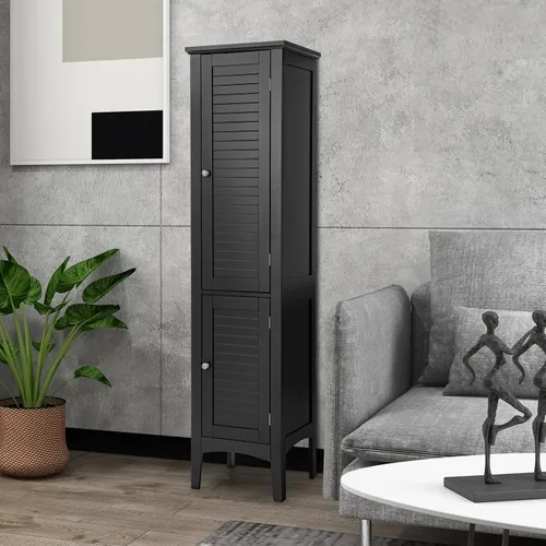 Miniatura 8 de COSTWAY Armario Alto de Almacenamiento para Baño, Gabinete de Torre de Lino Independiente de 5 Niveles con 2 Puertas, Organizador de Almacenamiento