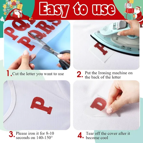 Miniatura 3 de 279 Piezas Letras Navideñas para Planchar de 2 Pulgadas A-Z Letras de Flocado Letras de Transferencia Calcomanías para Calcetines Letras de Alfabeto