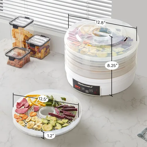 Miniatura 7 de Elite Gourmet EFD770WD - Deshidratador digital de alimentos con 5 bandejas de 12.5" sin BPA, temporizador ajustable de 48 horas y temperatura de 95