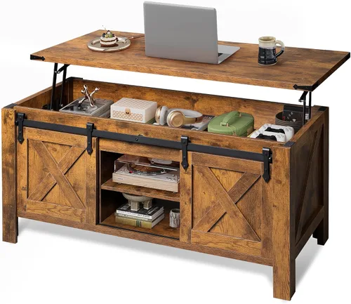 Miniatura 10 de WLIVE Mesa de Centro con Tapa Elevable, Mesa de Centro Estilo Granja de 39.4 pulgadas con Gran Compartimento de Almacenamiento Oculto, Puertas