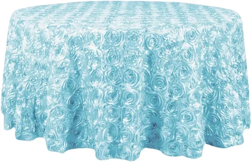 Miniatura 5 de BalsaCircle Mantel redondo con rosetas elevadas de satén blanco de 120 pulgadas, para bodas, fiestas, comedor