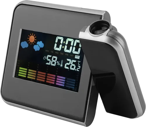 Miniatura 7 de Akozon Reloj despertador de proyección Digital LED Pronóstico del tiempo Calendario Pantalla Reloj despertador Temperatura Humedad Monitor Medidor