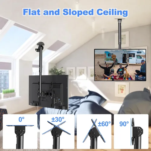 Miniatura 4 de XINLEI Soporte de TV de techo de movimiento completo para la mayoría de televisores y monitores curvos planos de 26 a 65 pulgadas, soporte giratorio