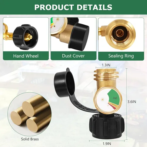 Miniatura 4 de Indicador de nivel de tanque de propano, detector de fugas de gas para tanques LP de 5 a 40 libras, medidor universal de gas propano codificado en 3