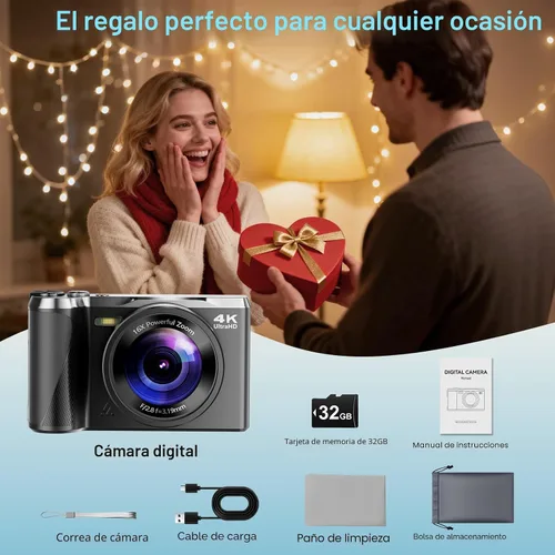 Miniatura 8 de Cámara digital 4K para fotografía, cámara de enfoque automático de 56 MP con pantalla abatible de 180° de 3 pulgadas, zoom de 16X, cámara compacta