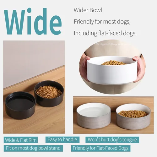 Miniatura 5 de Cuenco negro elevado/alzado de cerámica para perros con soporte de madera para razas medianas y grandes, plato de comida y agua para perros pesado