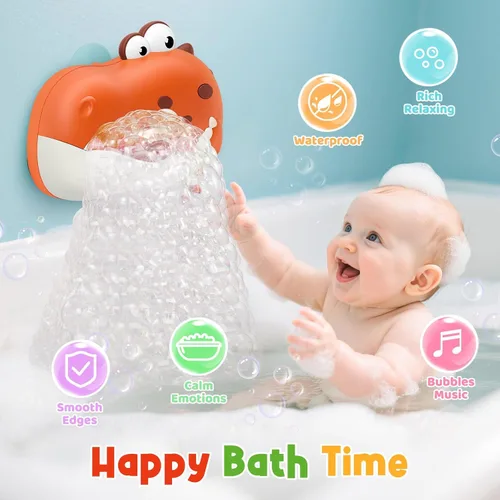 Miniatura 6 de Juguetes de baño para bebés, máquina recargable de burbujas de dinosaurio con música, juguetes de baño para bañera para niños pequeños, regalos