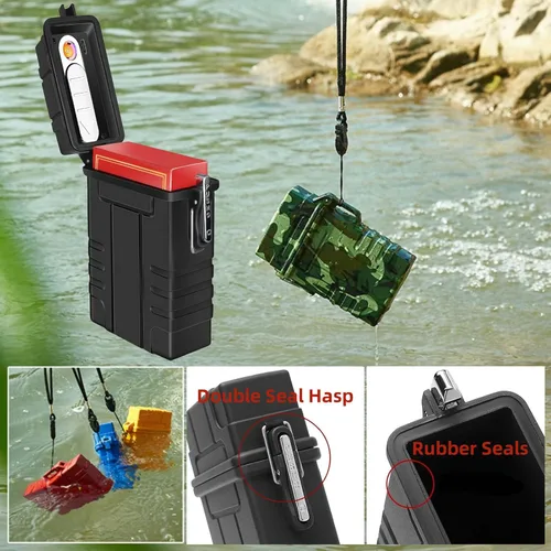 Miniatura 3 de Estuche de cigarrillos impermeable con encendedor, paquete completo de 20 soportes regulares, encendedor eléctrico recargable por USB, resistente al