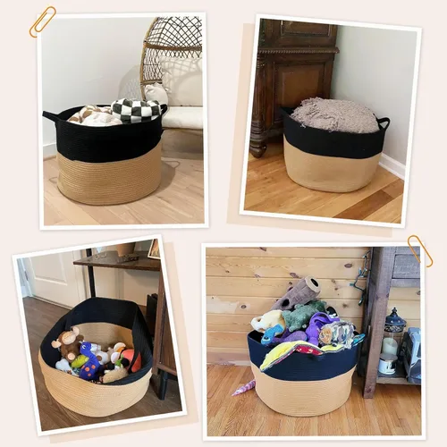 Miniatura 4 de INDRESSME Cesta de Cuerda de Algodón XXXLarge Tejida para Bebé Cesta de Ropa Sucia Cestas de Mantas Cestas de Juguetes con Asa Edredones Cojines