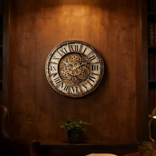 Miniatura 5 de Reloj de pared de 18 pulgadas con engranajes en movimiento, decoración industrial steampunk de gran tamaño, relojes de pared de metal antiguos
