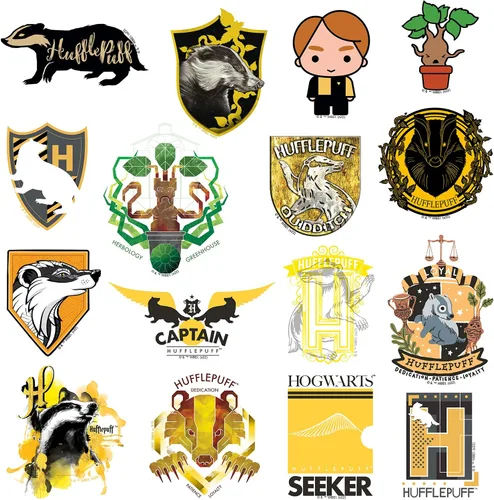 Miniatura 4 de Harry Potter Hufflepuff Theme - Calcomanías de vinilo de 50 unidades – Crestas de casa, símbolos de tejón y diseños de personajes para laptop