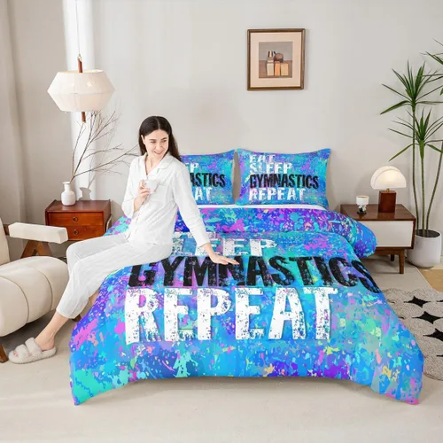 Miniatura 46 de Manfei - Juego de edredón para amantes de la gimnasia y la danza, tamaño individual, juego de ropa de cama romántica con diseño de cielo estrellado