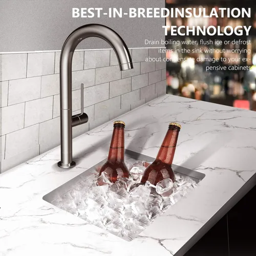 Miniatura 5 de TORVA Fregadero de cocina de montaje inferior de 15 x 17 pulgadas, fregadero de barra de acero inoxidable 304 premium - lavabo hondo de 9 pulgadas