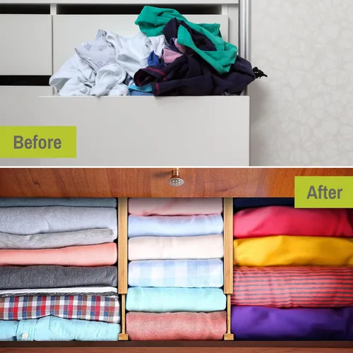 Miniatura 6 de Organizador de cajones de bambú ajustable y expandible - Separadores de cajones ideales para cocina, tocador, dormitorio y baño - Organizador