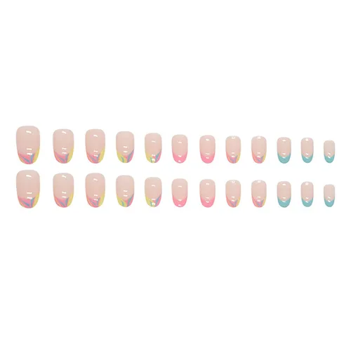 Miniatura 4 de Uñas postizas cortas redondas SWEKKE de verano, punta francesa, uñas postizas de cobertura completa, uñas adhesivas de color rosa, azul, punta