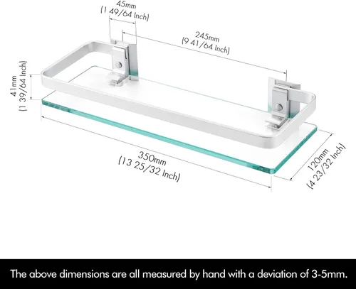 Miniatura 3 de KES Estantes de vidrio para baño, estantes flotantes de vidrio templado de 14 pulgadas de aluminio extra grueso, paquete de 2 organizadores