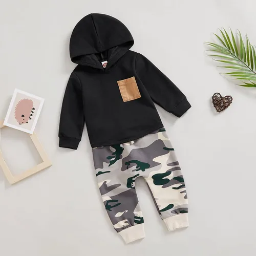 Miniatura 80 de Ropa de bebé niño 3 6 9 12 18 24M 3T Conjunto de pantalones con capucha patchwork sudadera con capucha pantalones de rayas traje de otoño invierno