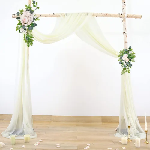 Miniatura 4 de Tela drapeada para arco de boda, cortinas de arco beige, cortina de telón de fondo transparente para ceremonia, foto, decoración de boda, 19 pies