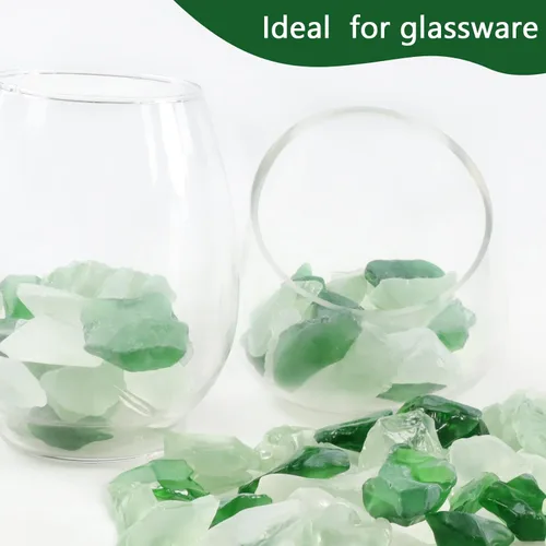 Miniatura 9 de Piedras preciosas de vidrio verde esmeralda de 10 libras, canicas de vidrio plano y vidrio esmerilado mezclado con verde, ideal para acuarios