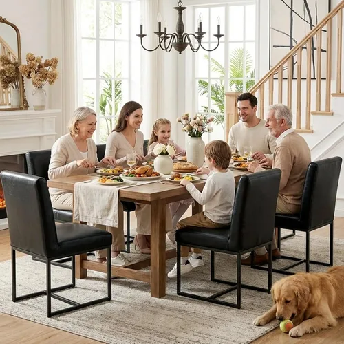 Miniatura 38 de Shunzhi Juego de 2 sillas de comedor modernas tapizadas de cuero PU, sillas de comedor de mediados de siglo, sillas laterales sin brazos, cómodas