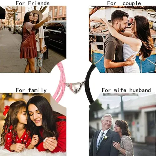 Miniatura 2 de YUQCUZEU 2 pulseras en forma de corazón para parejas, cuerda de cadena, pulsera de amistad, regalo para novio, novia, mujeres y hombres, Cuerda