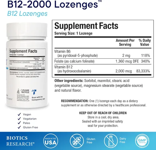 Miniatura 7 de Biotics Research Mg-Zyme Complejo de Magnesio Triple para el sueño, la relajación y la salud ósea + vitamina B12-2000 B12, B6 y folato para apoyo