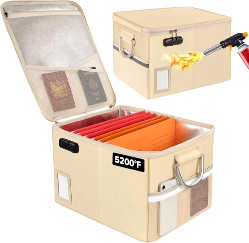Miniatura 18 de TOMKID Archivador ignífugo con cerradura, organizador de documentos ignífugo, caja de archivos plegable, archivador con asa para certificaciones