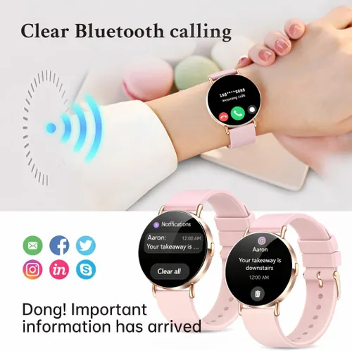 Miniatura 3 de Relojes inteligentes para mujer, pulseras pequeñas, correa de silicona rosa de 1.614 in, reloj inteligente con llamada Bluetooth, pantalla AMOLED